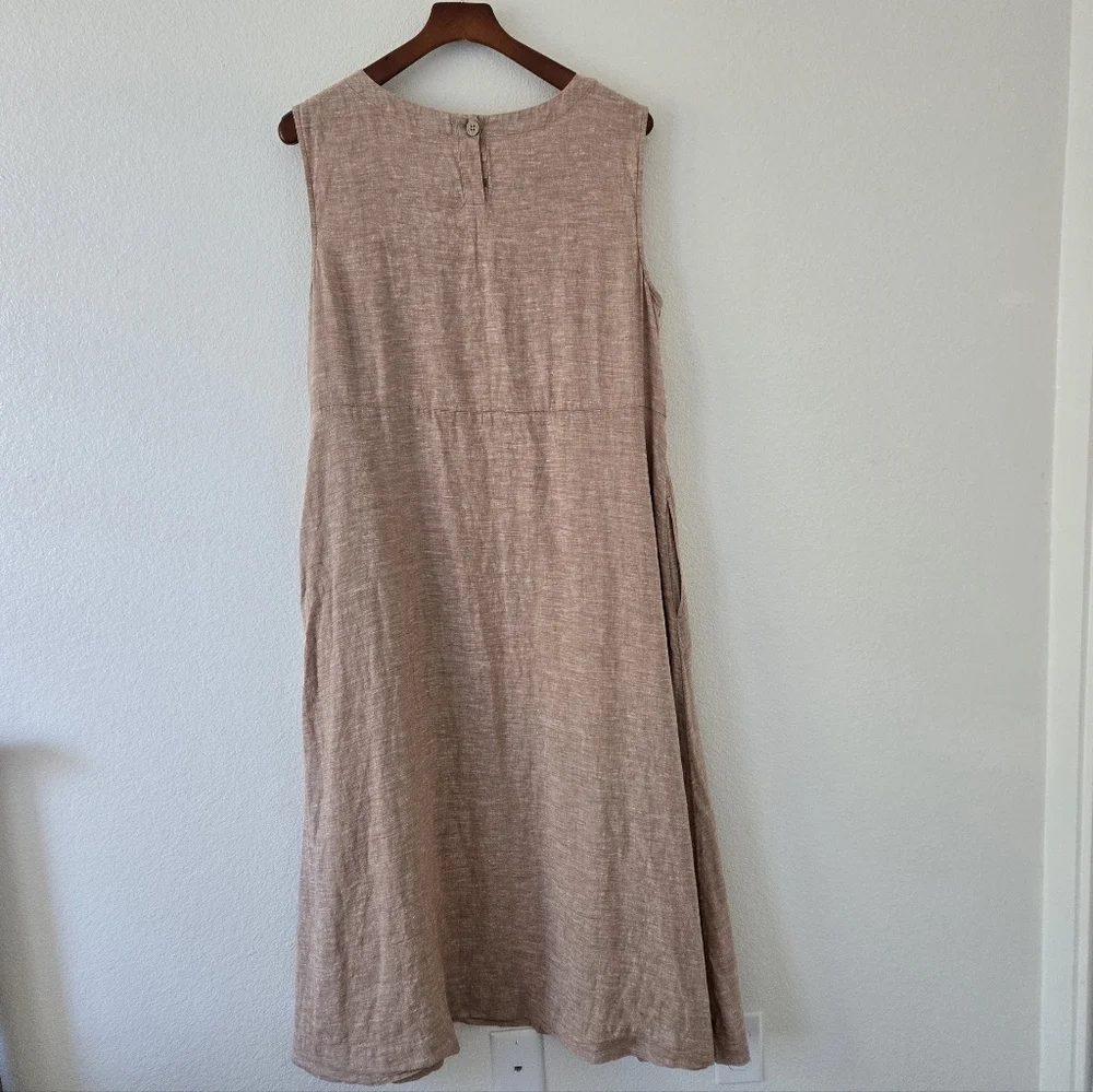 Pure Jill 100% Linen A Line Maxi Dress  Sable Sleeveless Pockets‎ Lagenlook XL - Picture 8 of 15